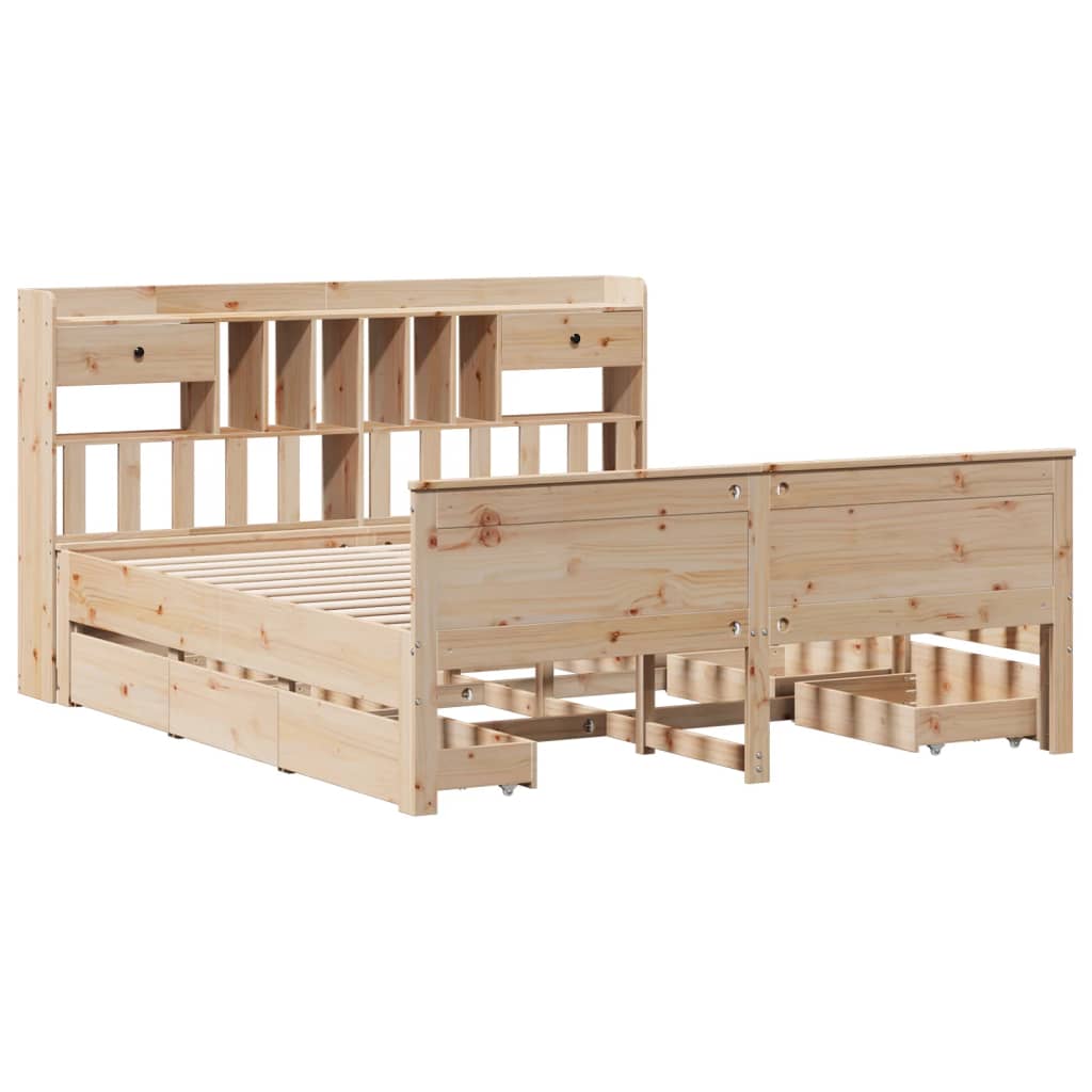 Lit bibliothèque sans matelas en bois massif de pin, pour la chambre, 180 × 200 cm - 3
