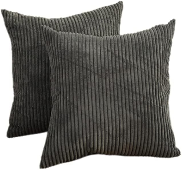Set Di 2 Federe Per Cuscino In Velluto A Coste Grigio 50x50, Con Cerniera Nascosta