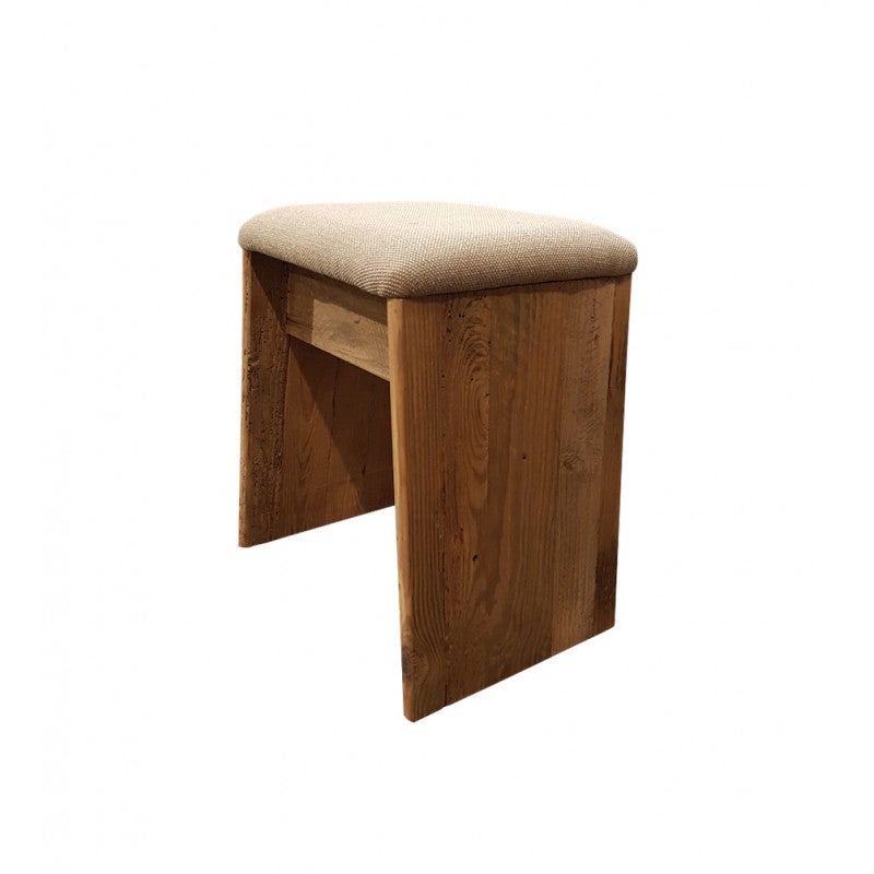 Tabouret en bois massif recyclé et tissu rembourré beige - CHALET - 4