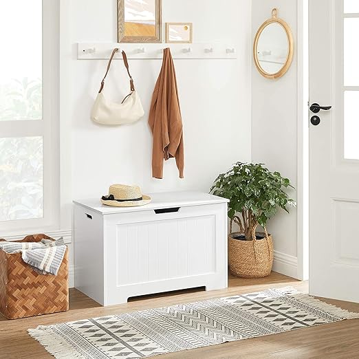 Coffre de Rangement, Banc Chaussures, avec 2 Charnières de Sécurité, Style Moderne, 40 x 76 x 48 cm, Blanc - 3