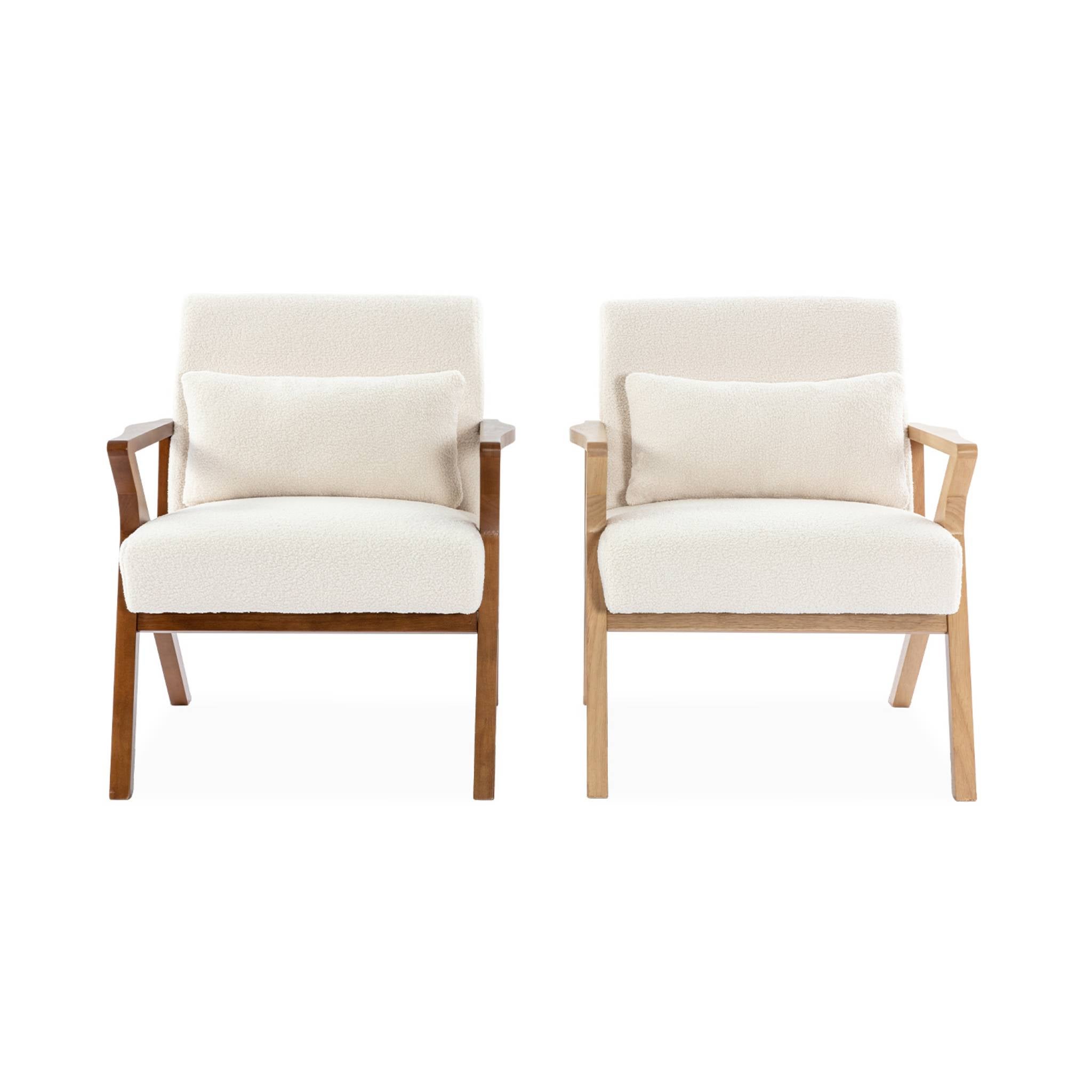 Fauteuil scandinave bois d'hévéa et bouclette crème ANTOINE ANTOINE - 8