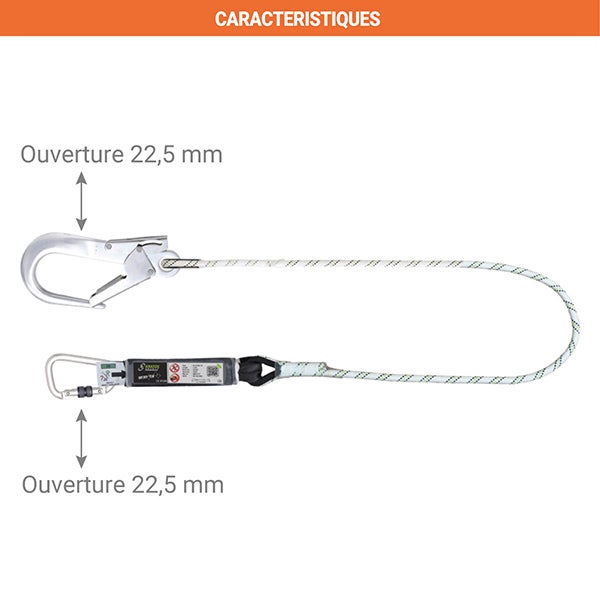 Longe corde tressée - Absorbeur énergie - Connecteurs alu - 1,5 m - FA3052215 - 2