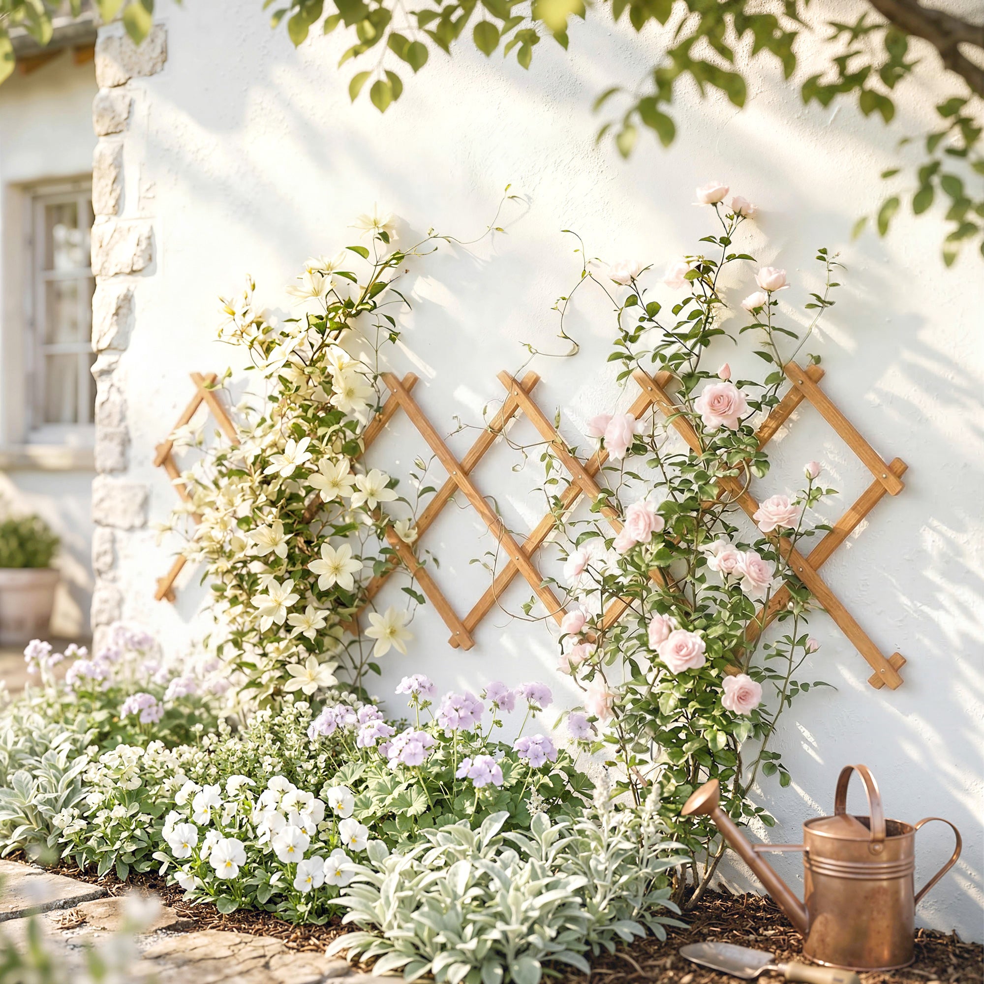 Support extensible bois treillis jardin, plantes grimpantes/roses/vignes, 180x60 cm, brun clair - 3