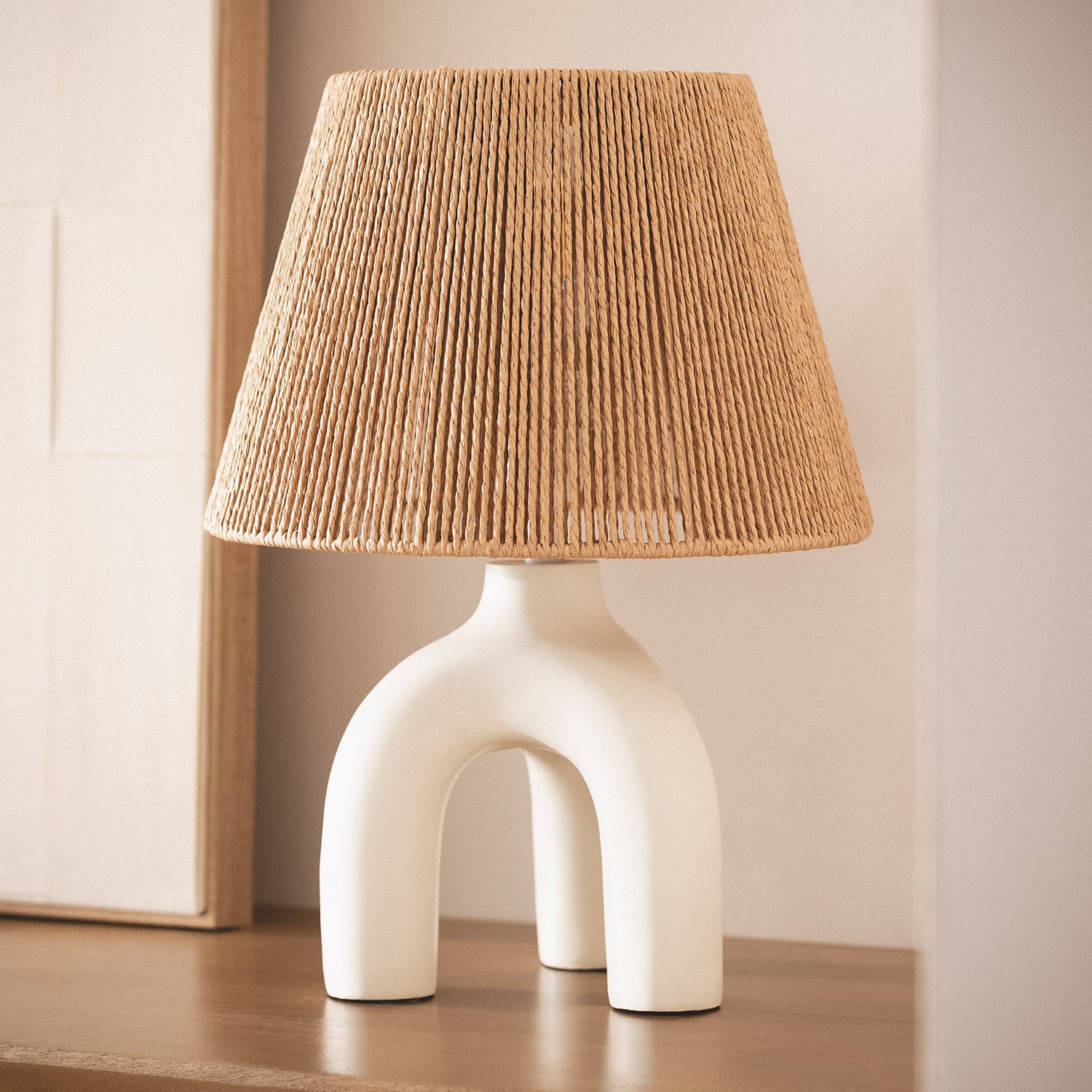 Ledkia Lámpara de Mesa Papel Trenzado y Resina Otilia Blanco - 6