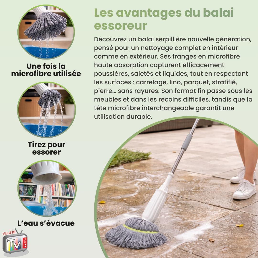 Balai Serpillère VENTEO Fast Clean avec essorage intégré et franges ...