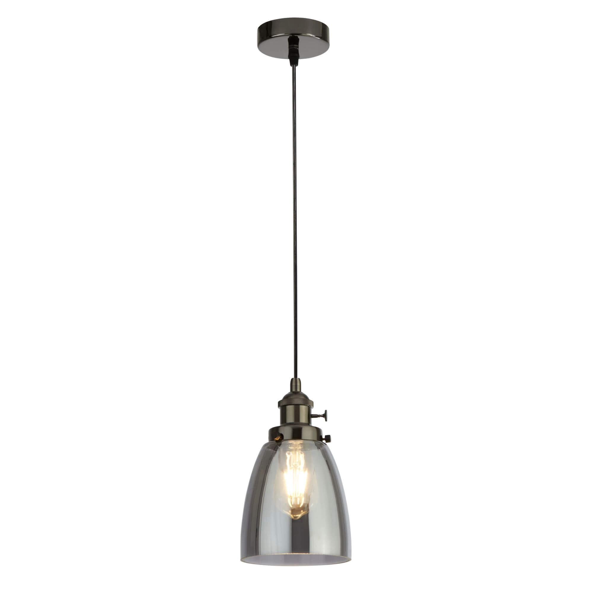 Suspension CAMDEN 1L Aluminium chromé noir et verre fume E27 maxi 60w Diamètre 14cm. - 5