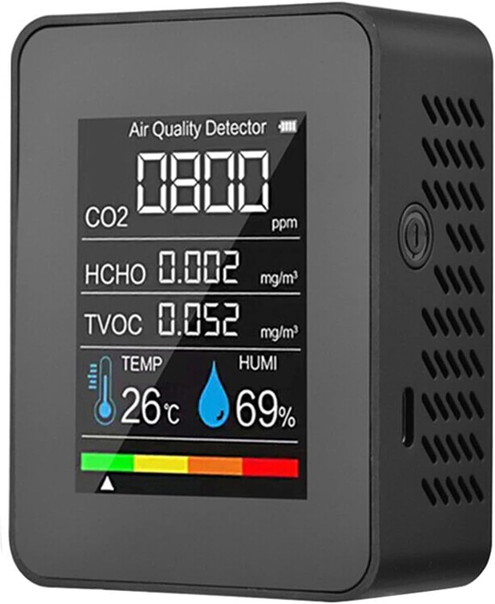 Monitor jakości powietrza w pomieszczeniach 5 w 1 do domu i biura, monitor temperatury i wilgotności, czarny