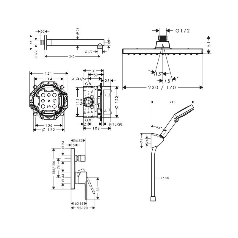 Hansgrohe Vernis Shape Set de douche encastré tout en 1 avec douche de tête 23cm + Douchette 2 jets, Chrome (VernisShape-1) - 5