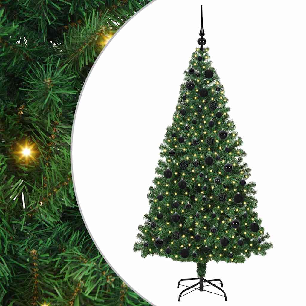 UISEBRT Albero di Natale con Luci LED Albero Natalizio Artificiale in PVC Verde, Supporto in Metallo, per Decorazioni Natalizie, 210cm