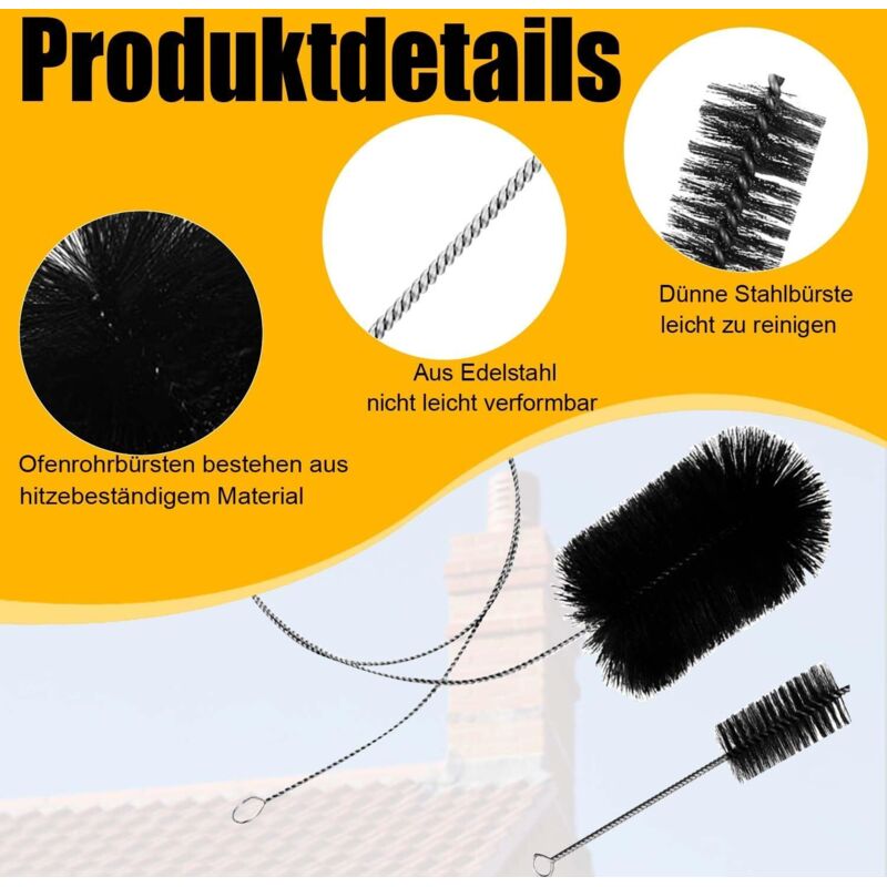 Brosse de Nettoyage en Fil d'acier, Kit Nettoyage Gaine Souple Gaine Vmc, kit de Nettoyage pour cheminée, Lot de 2 brosses pour Conduit de poêl - 3