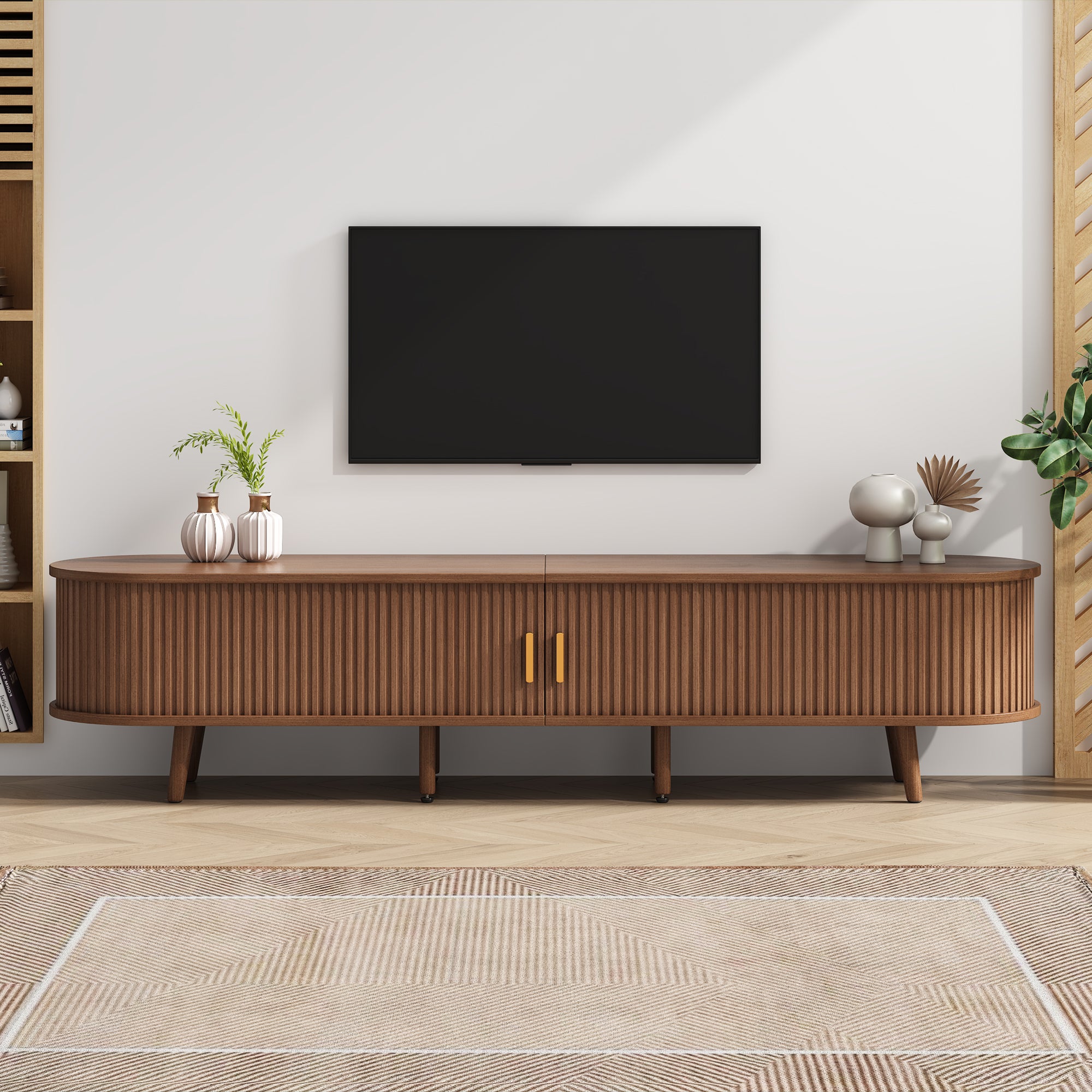 Szafa pod TV 175x40x42 cm - 2 szuflady - 2 przesuwne drzwi - kompatybilna z telewizorem 75 cali - brązowy - 4