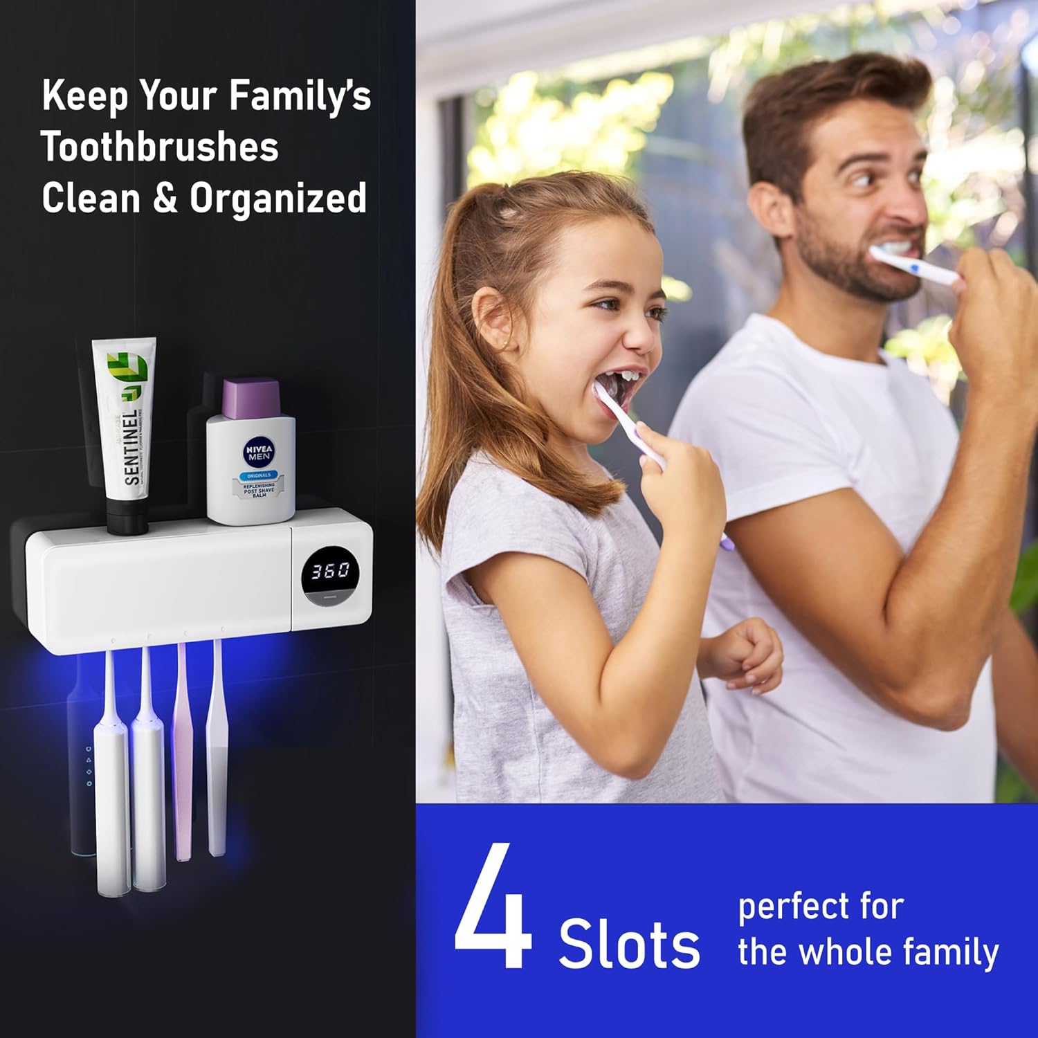 Stérilisateur de brosse à dents UV - Brosse à dents rechargeable intelligente avec fonction de séchage à la lumière et à l'air - 2