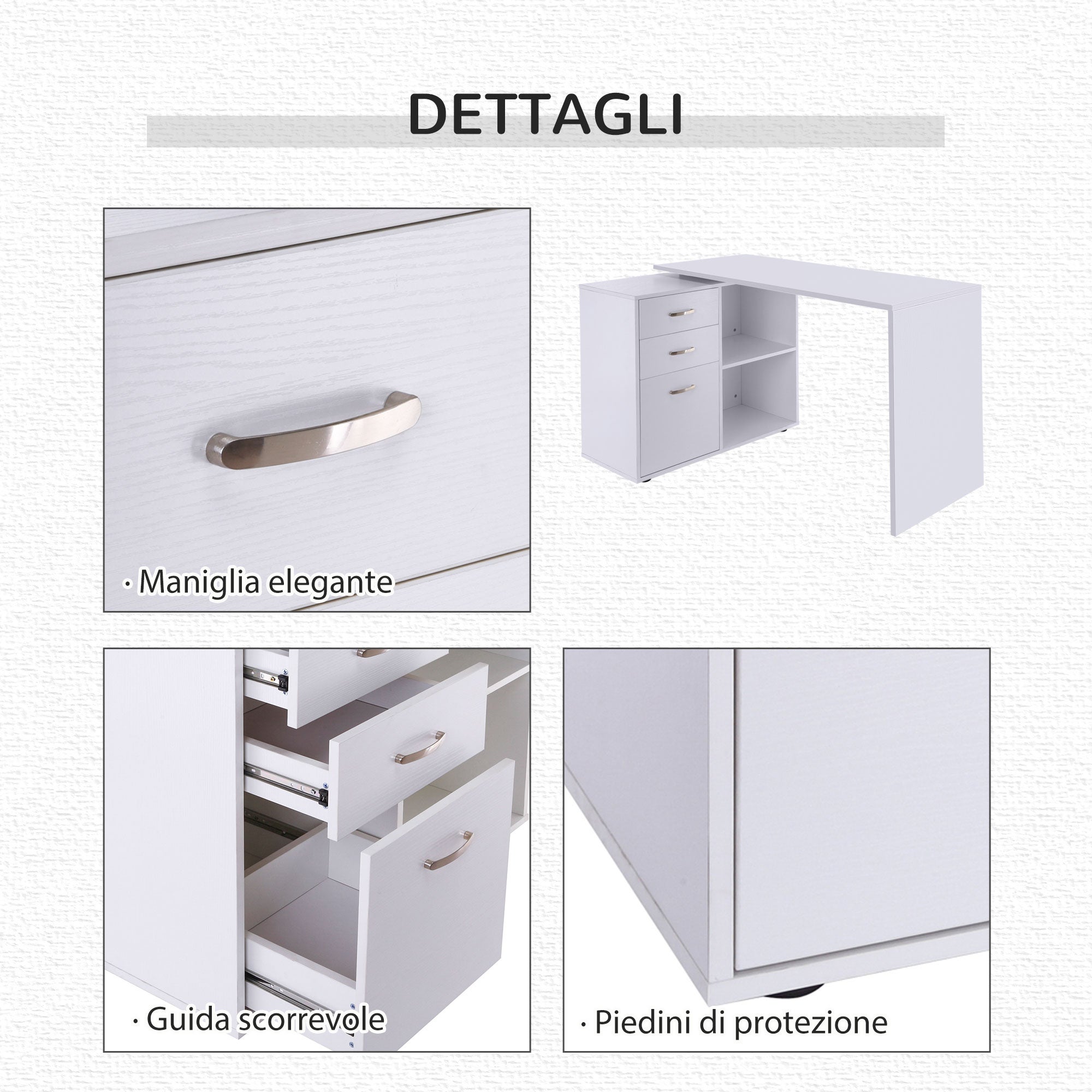 HOMCOM Scrivania Angolare Per Computer Da Ufficio Con Cassettiera 117×83.5×76cm Bianco - 6