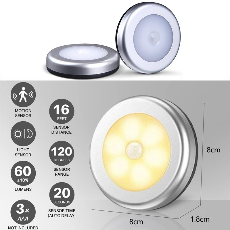 Lot de 6 lampes à détecteur de mouvement, veilleuse LED à piles, à coller n'importe où sous l'armoire, lumières d'escalier, appliques murales - 9