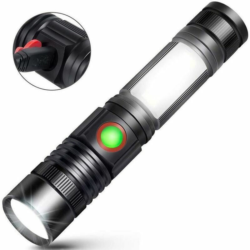 Latarka LED USB Akumulator Mocna Wojskowa Latarka COB Przenośna z Zoomem do Samochodu Garażu Warsztatu Kempingu Majsterkowania