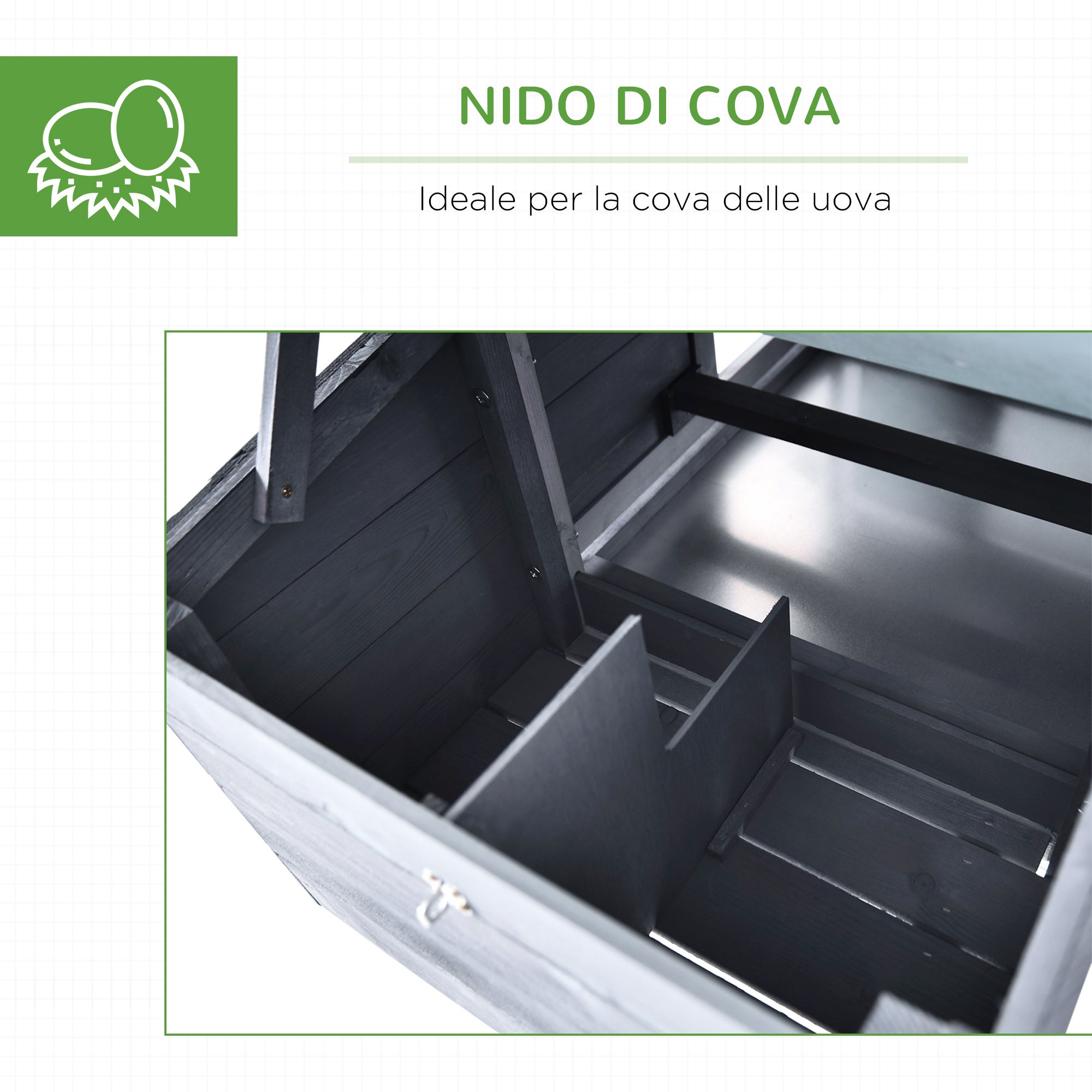 PawHut Pollaio per Galline Ovaiole Prefabbricato in Legno con Recinzione, per 2 Galline, 150.5x54x87cm, Grigio Scuro - 6