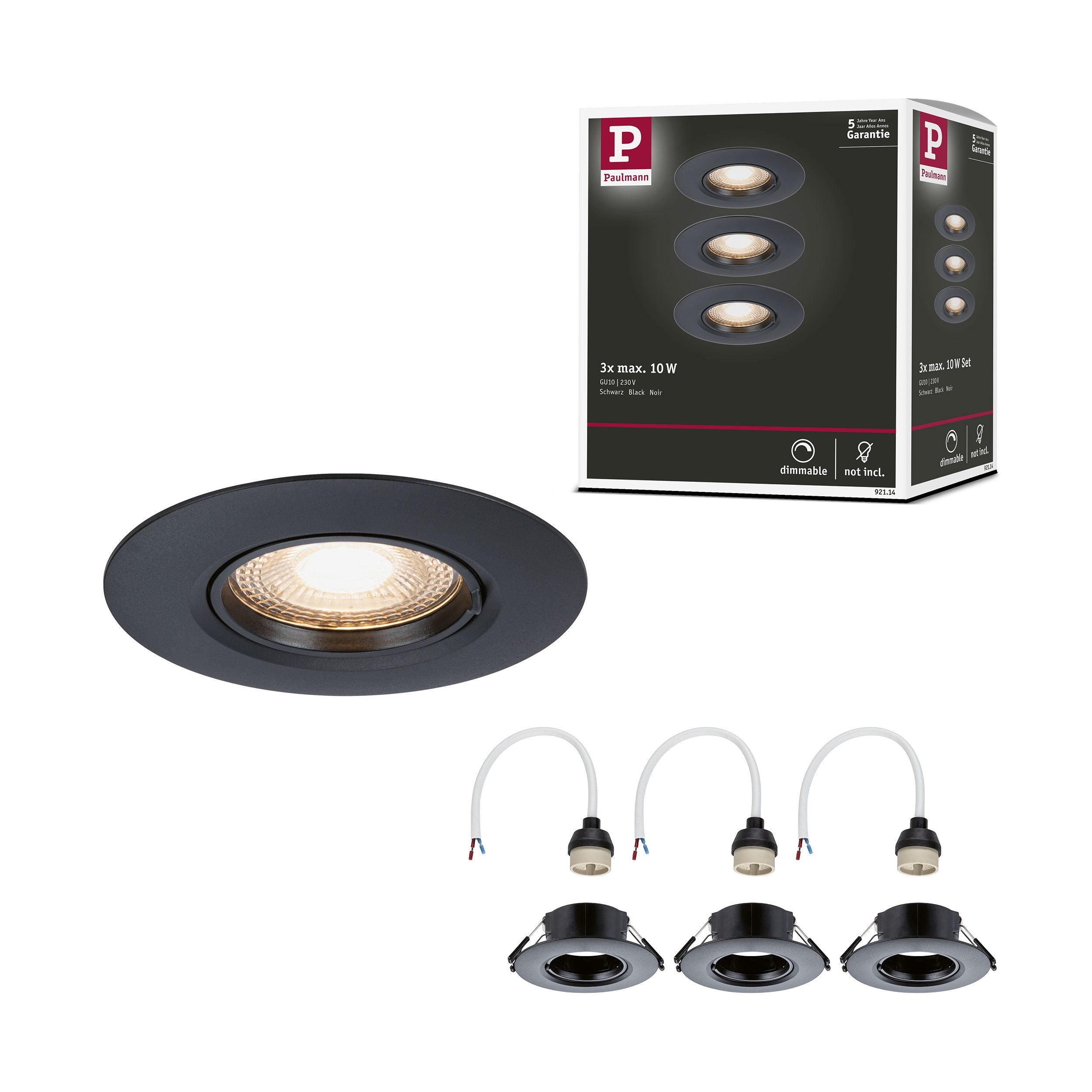 Spot Kit Spot encastré Kit de 3 fixe rond 90 mm GU10 max. 3x10W 230V gradable ...