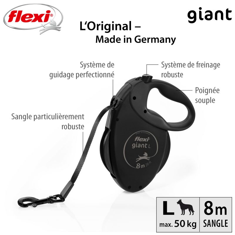 FLEXI Giant Tape Black Edition - correa automática para perros - 8 m - 4