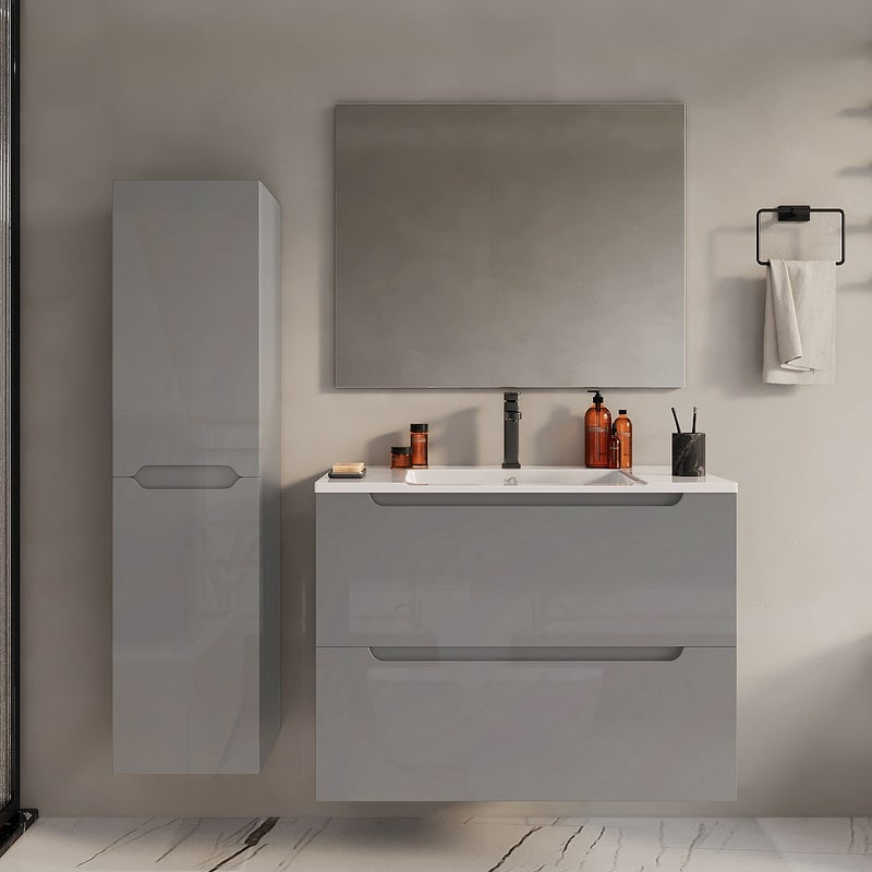 Słupek łazienkowy wiszący - Szary - Szer. 30 x Gł. 30 x 120 cm - STEFANIE