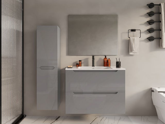 Colonne de salle de bain suspendue - Gris - L30 x l30 x 120 cm - STEFANIE