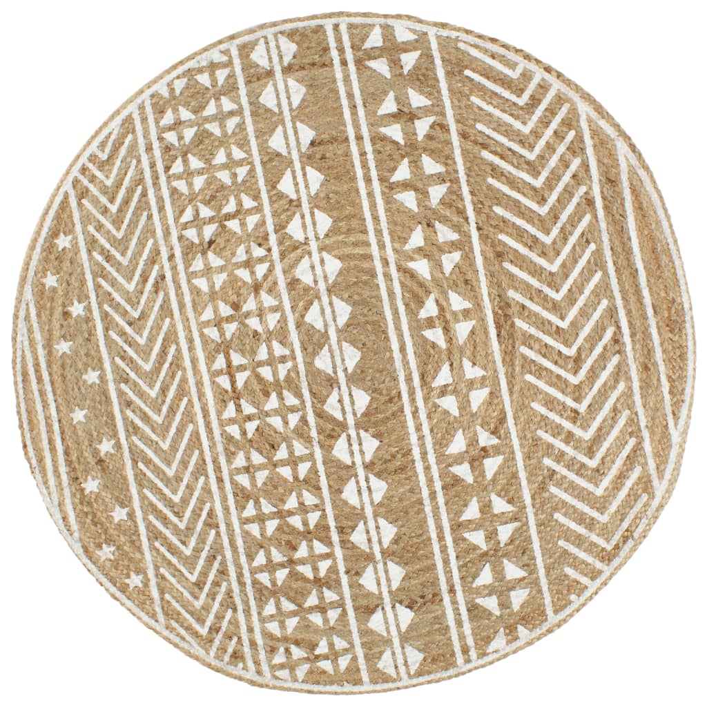 Ręcznie wykonany dywanik, juta, biały nadruk, 120 cm vidaXL