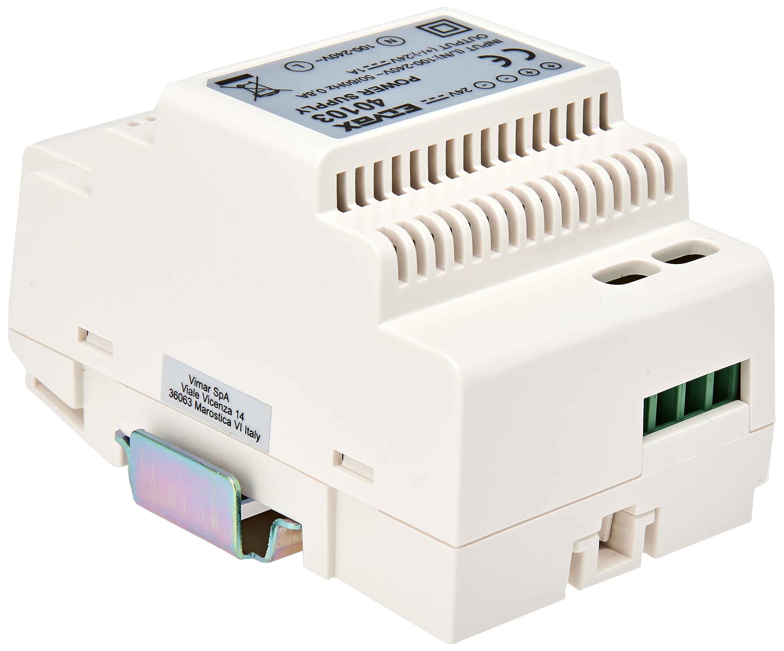 Vimar 40103 Alimentatore per Videocitofono con Uscita 24 V, Alimentazione 100-240 V 50/60 Hz, Installazione su Guida DIN (60715 Th35), 3 Moduli, Bianc - 2