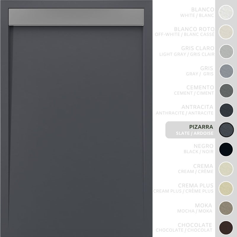 SOULHOME Brodzik prysznicowy– Żywica– Gel Coat– Gładka/Kamienna tekstura – Antypoślizgowy – łupkowy- 200x80- Niski 3cm– Ruszt INOX