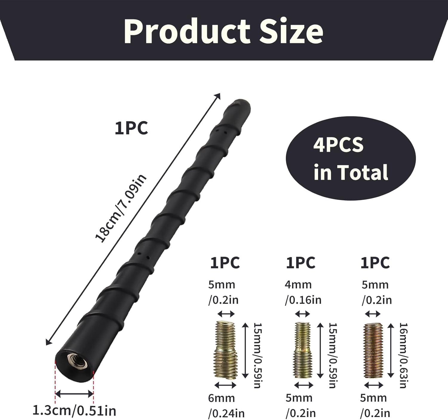 Antenna Auto KIMISS 18.5 Cm – Universale AM/FM In Gomma Con Base Girevole 180° E Cavo Prolunga 50 Pollici