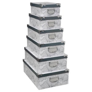 Cajas Almacenamiento Delicatesse 5five - Juego 6 Unidades, Esquinas Metal Rosa, Con Asas