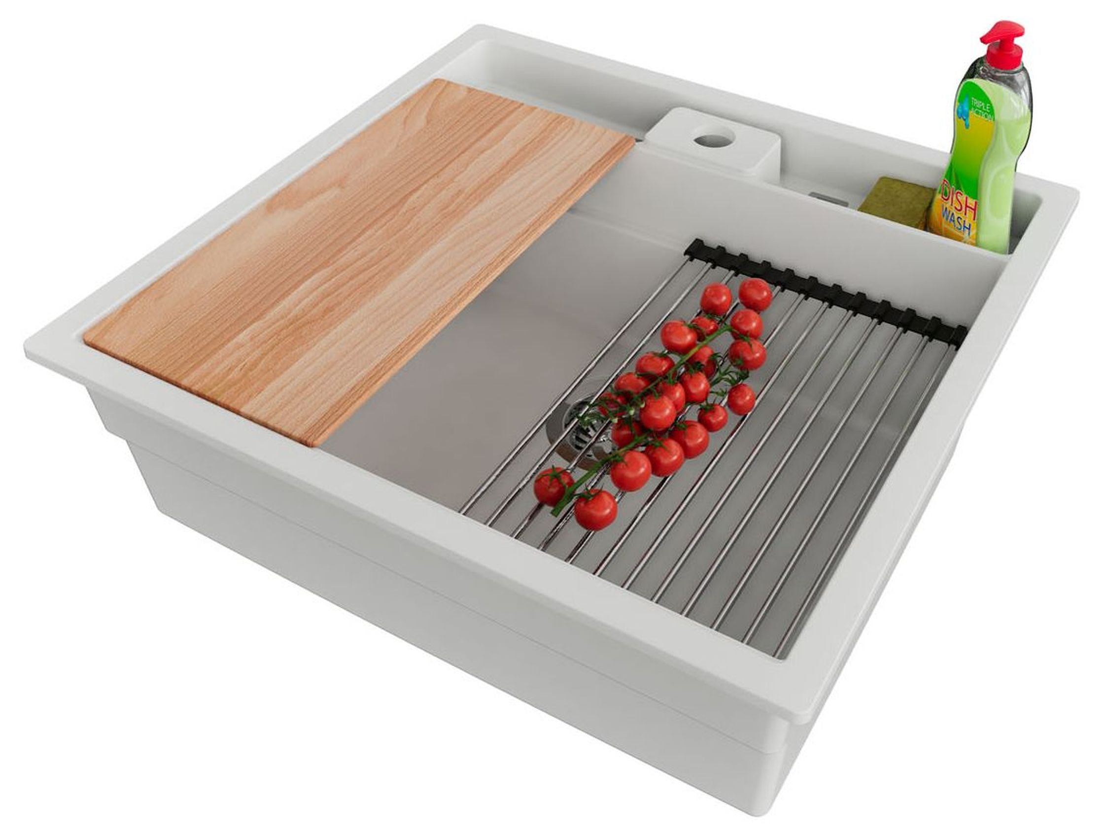 Zlewozmywak podblatowy Biały 56x54cm, Zlew Kuchenny 1 Komorowy + Syfon + Akcesoria, do szafki od 60cm - Bergen Pocket PRIMAGRAN