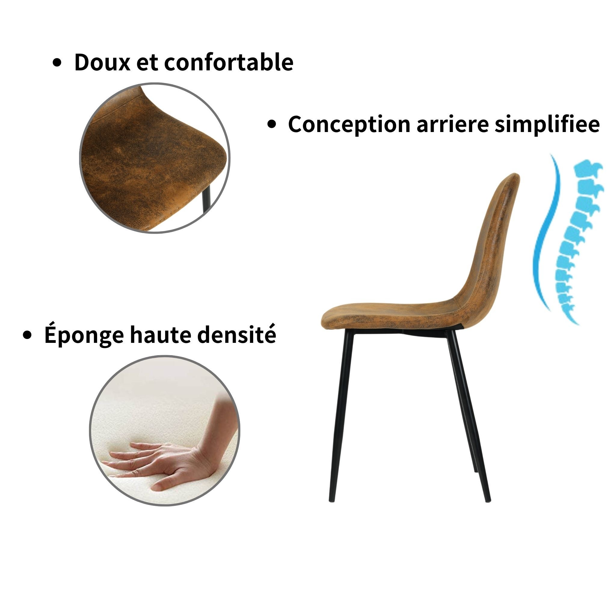 URBAN MEUBLE Lot de 4 chaises de salle à manger de style vintage pour la maison, la cuisine et le salon, marron - 7