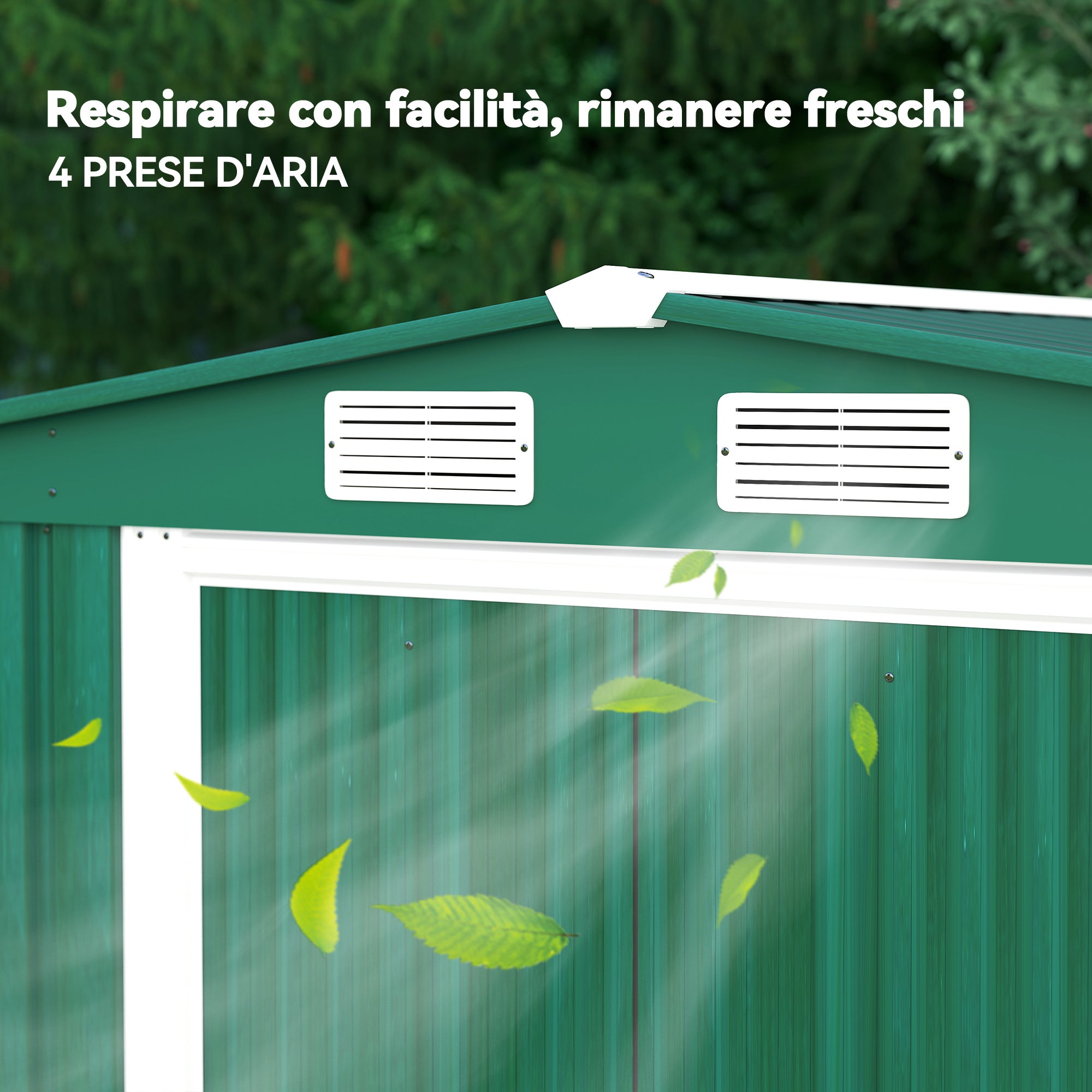 Outsunny Casetta Giardino Acciaio, Base, Porte Scorrevoli, 258x206x178cm, Verde - 8