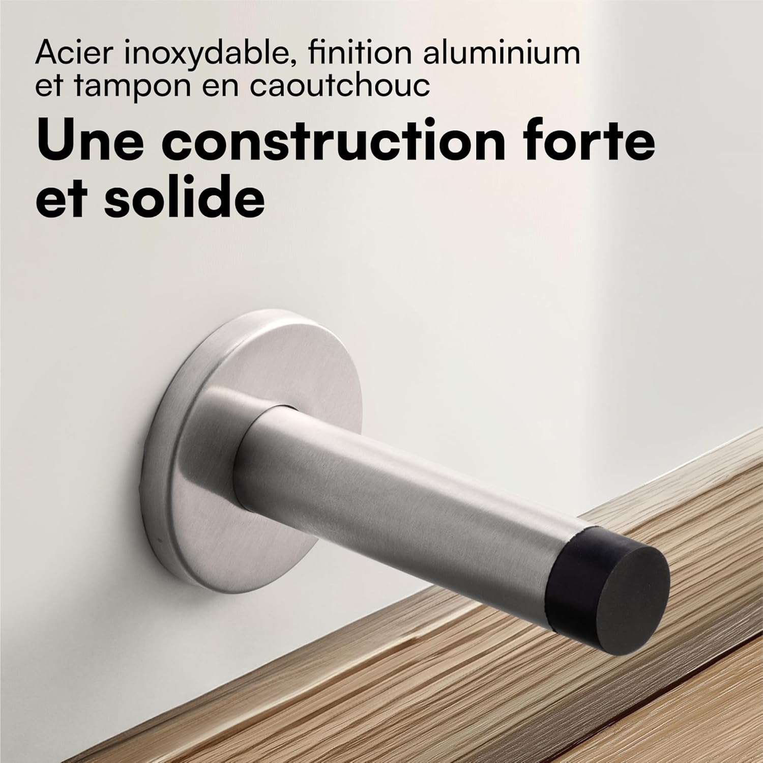 Stop Porte Robuste pour Plinthes - Lot de 2 Bloc Porte - Butee de Porte Murale en Acier Inoxydable avec Pointe en Caoutchouc - Butoir Arret Mural - 4