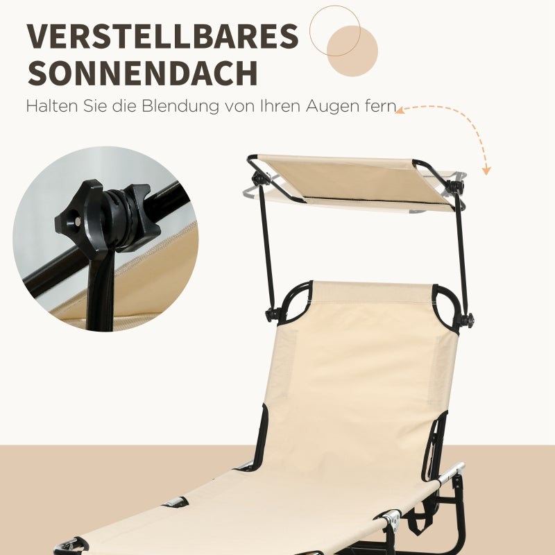 Ensemble de 2 chaises longues pliantes, chaises longues de jardin avec pare-soleil, dossier réglable en hauteur sur 5 positions - 5