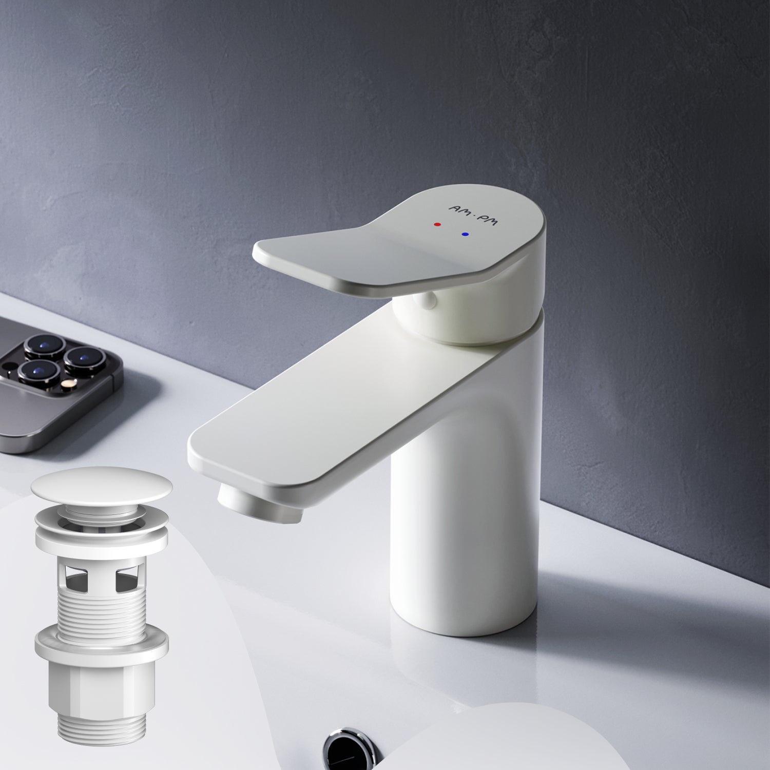 Bateria umywalkowa z wyciąganym odpływem, biała, rozmiar XS, FXA82133 AM.PM