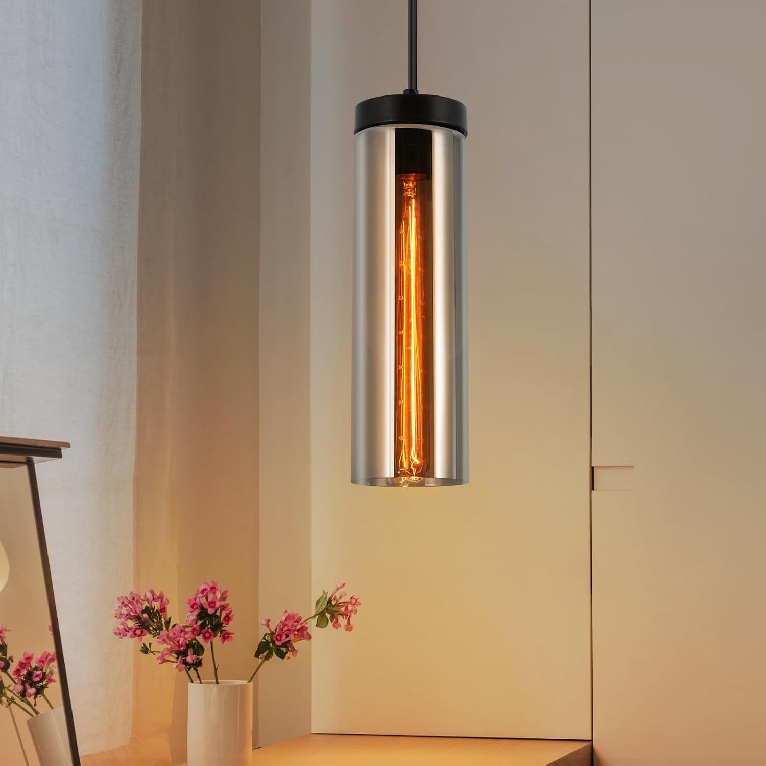 ZMH Lampa wisząca żyrandol lampa stołowa do jadalni matowe czarne szkło 1 żarówka E27