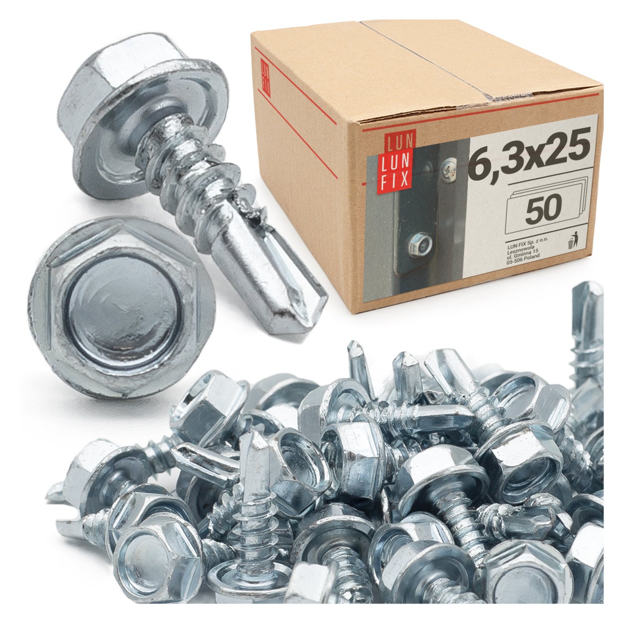 Wkręty do metalu samowiercące z łbem na klucz 6,3x25mm 50szt.