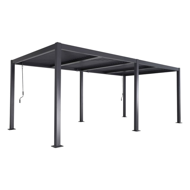 Pergola bioclimatica 3x6m in alluminio e acciaio, lamelle orientabili, Antracite