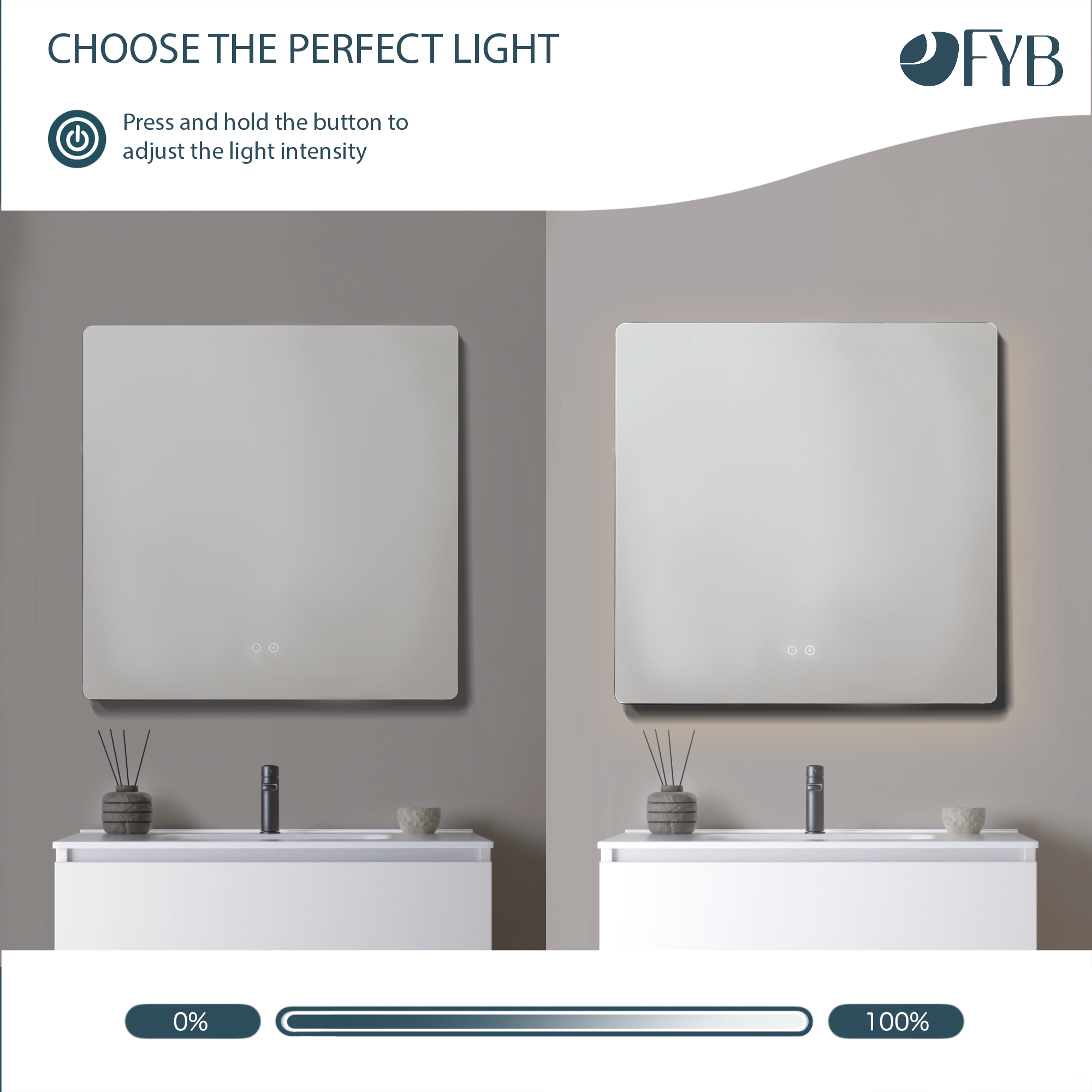 Feel Your Bath, Miroir de Salle de Bain Carré avec Lumière LED Réglable 80x80cm, avec Interrupteur Tactile, Antibuée et Arrêt Automatique - 3