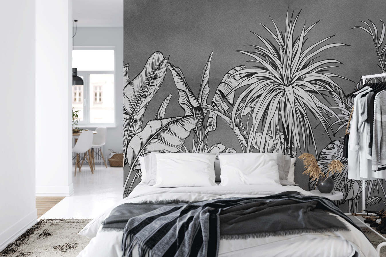 Papier peint jungle noir et blanc L375cm x H260cm | Leroy Merlin