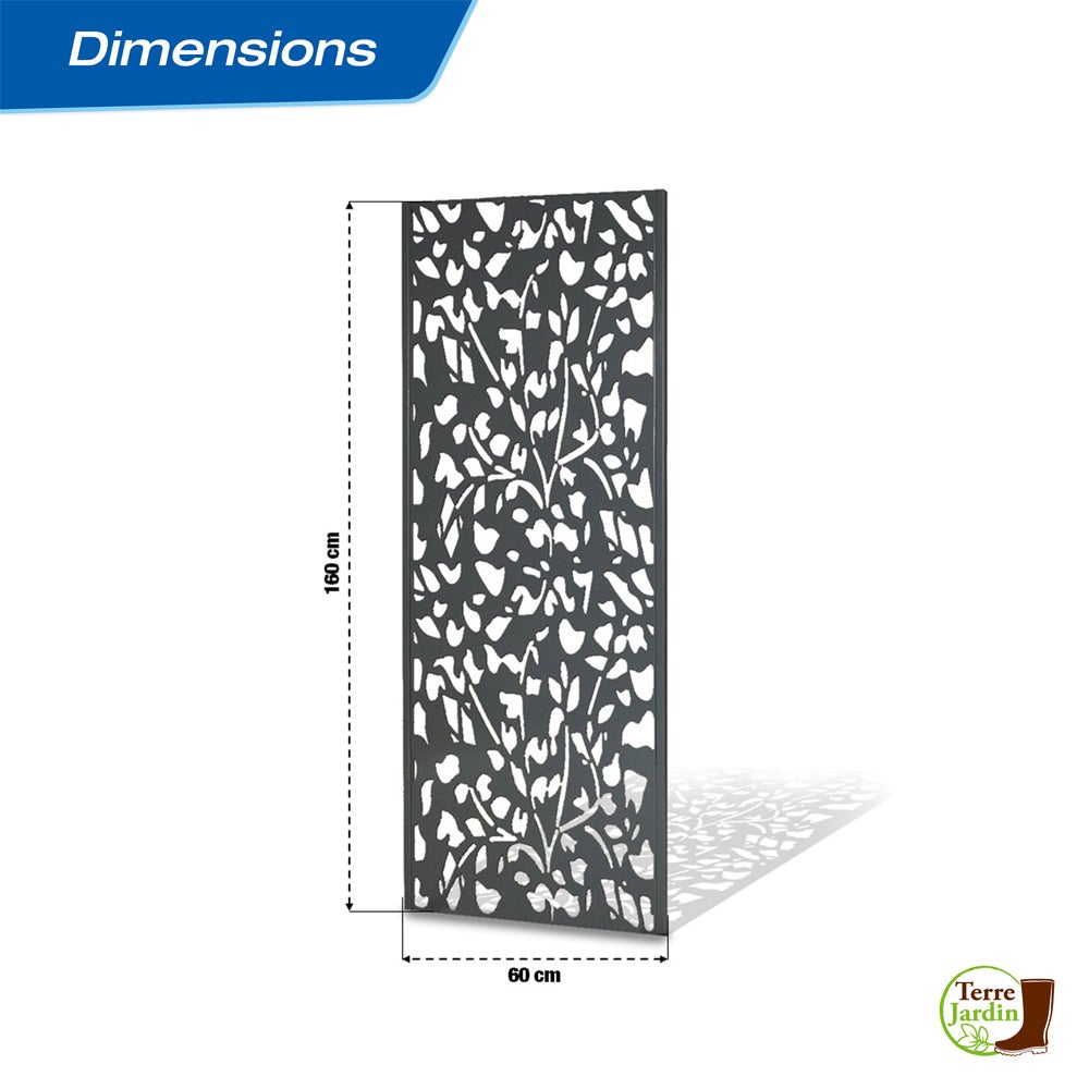 Panneau Décoratif extérieur en Métal - H.160 x l.60 - Brise vue floral - Gris anthracite - 6