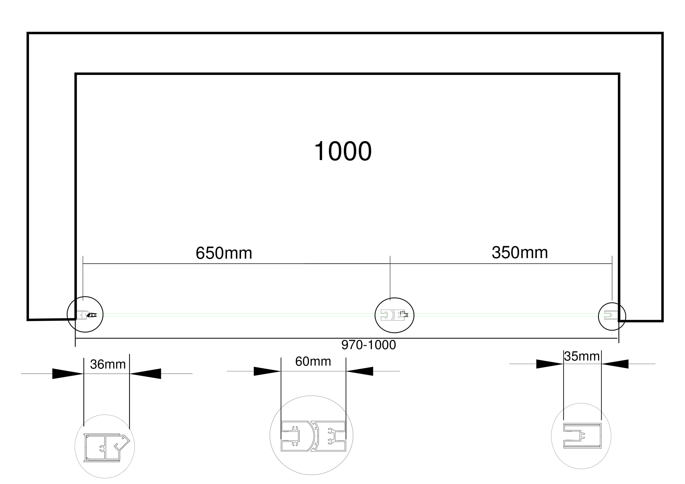 Porte de douche de 6 mm avec un petite paroi et une porte à battant dans la même ligne – 97-100 cm - 9