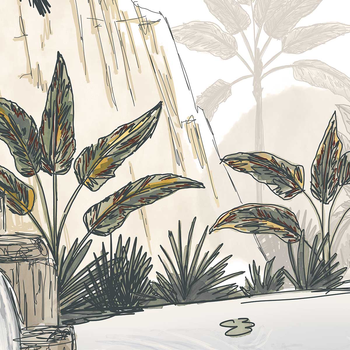 Papier peint panoramique Cascade tropicale - 364x270cm - 4