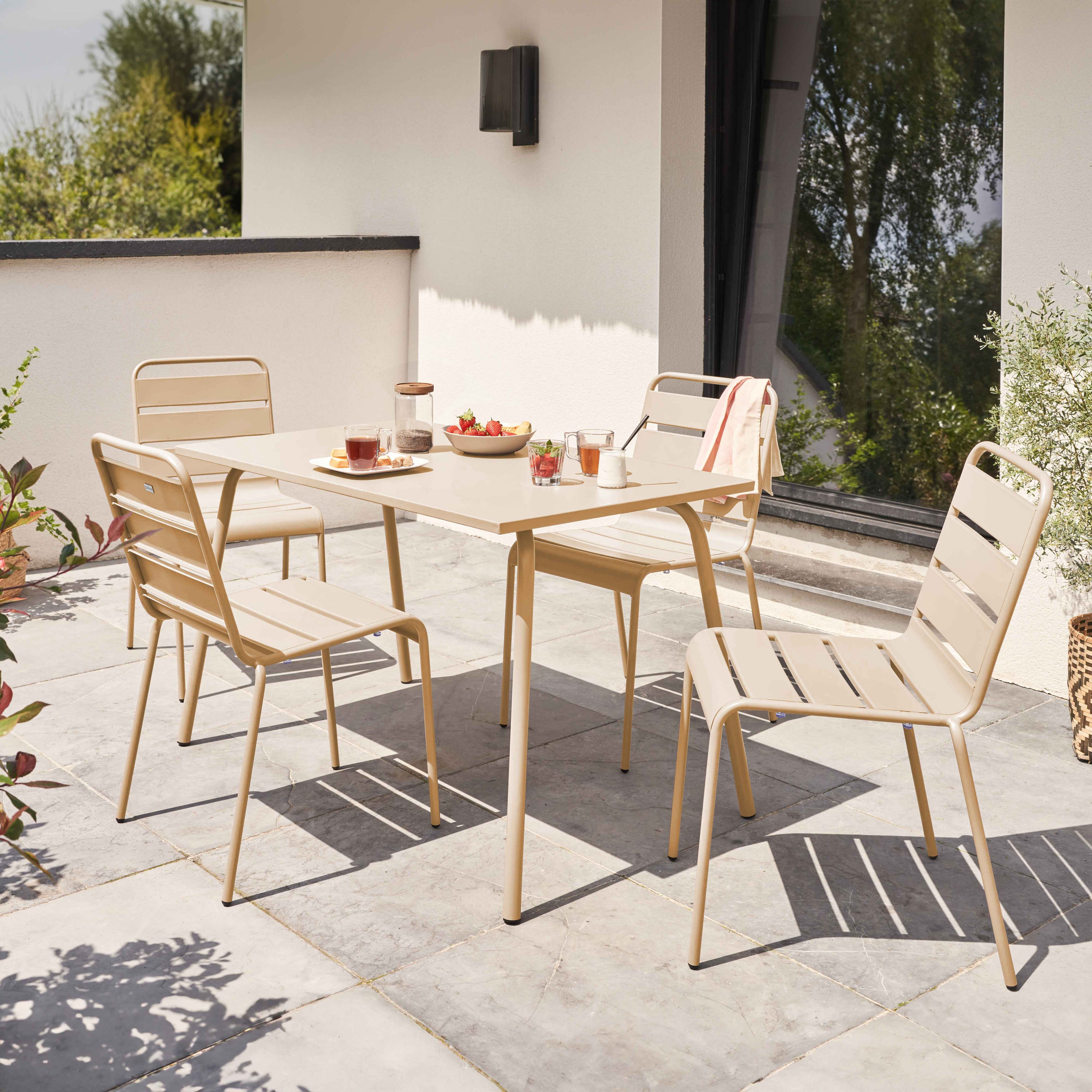 Ensemble table de jardin en métal et 4 chaises ivoire , Palavas - Oviala - 2