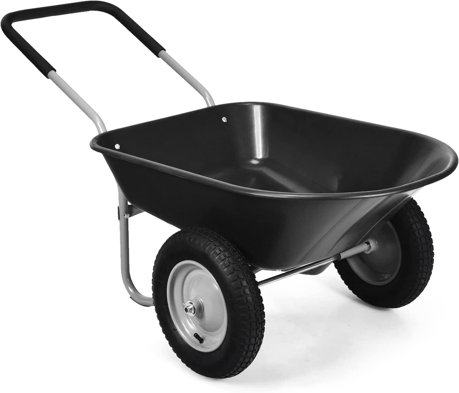 Roabă de grădină cu 2 roți cu anvelope pneumatice, diametru 35 cm, capacitate de 141 l, sarcină maximă 100 kg, rezistentă, fier negru