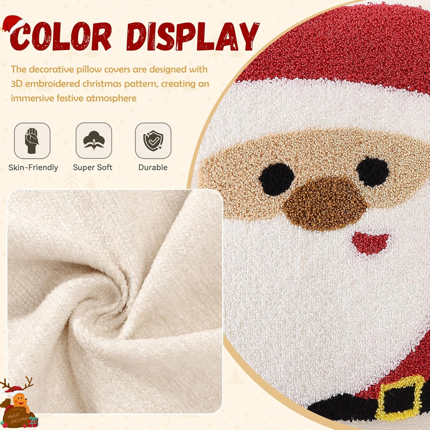Federe Decorative Per Cuscini Renna Fiocchi Di Neve – Artoid Mode, 30x50 Cm, Set Da 2, Bianco Invernale - 3