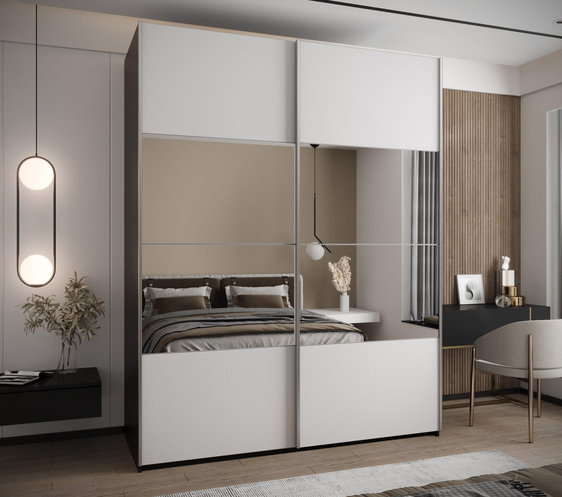 Szafa przesuwna wysoka Lux 4 190 x 64 x 245,5 cm czarny + biały + u. srebrny - Abiks Meble - 2