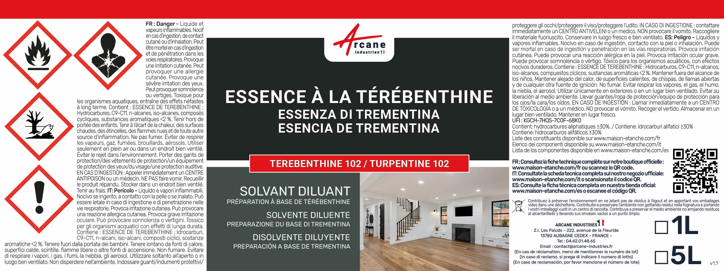 Essence à la térébenthine pour entretien bois, pierre, cuir... : TEREBENTHINE 102 - 1 L - ARCANE INDUSTRIES - 4