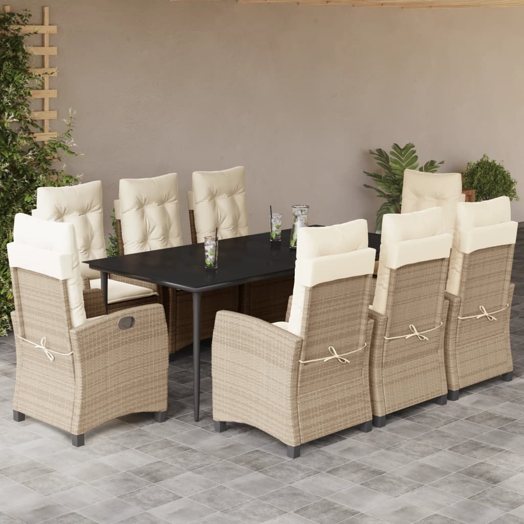 Ensemble Salon De Jardin 13 Pièces Polyrattan Beige - Table + 6 Chaises + Coussins - Dossier Rabattable