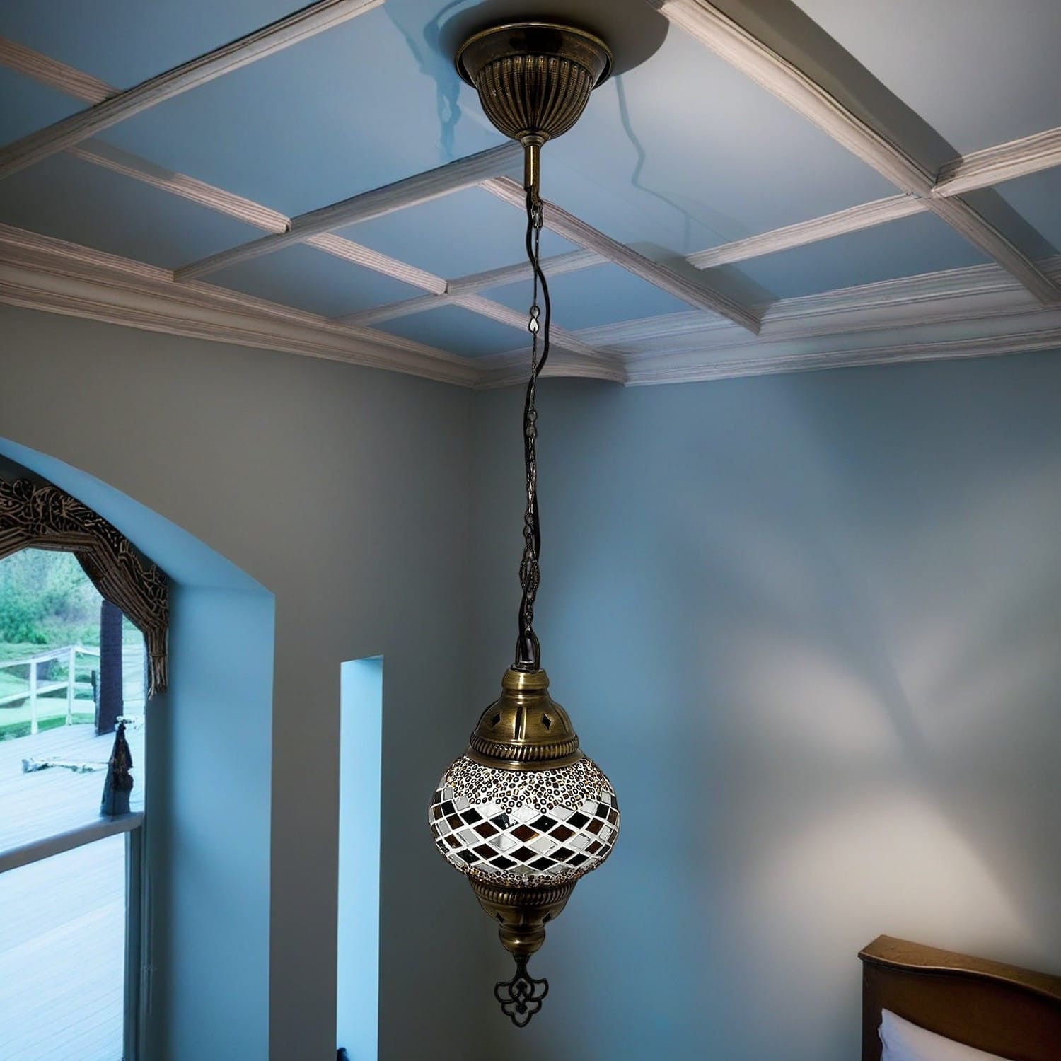 Lampadario Marocchino Artigianale In Paglia - Sospensione Etnica In Rattan E Vimini, Illuminazione Naturale Per Salotto